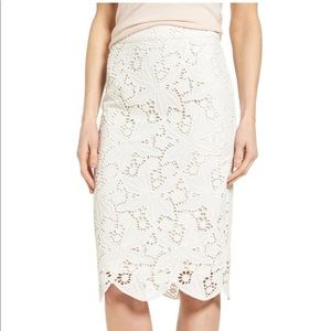 NWT Halogen white lace pencil skirt bridal wedding 100% cotton   Size 2